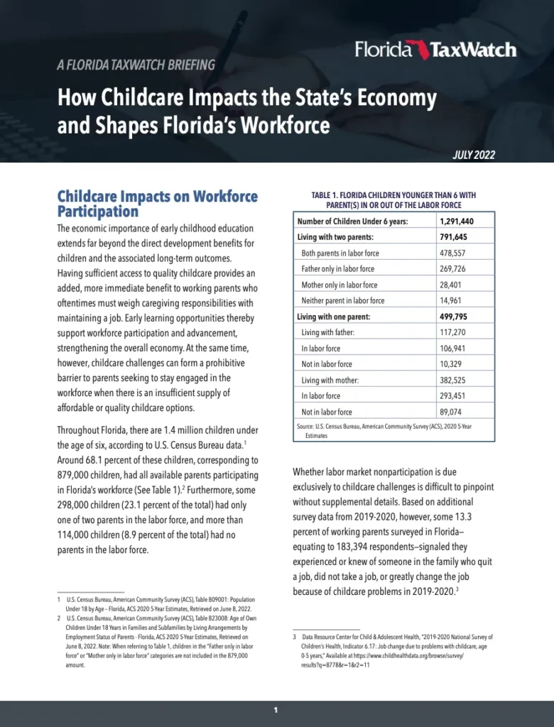 How Childcare Impacts the State’s Economy and Shapes Florida’s Workforce