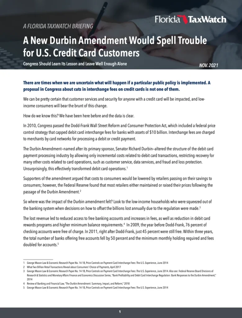 A New Durbin Amendment Would Spell Trouble for U.S. Credit Card Customers