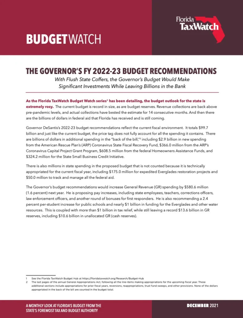 THE GOVERNOR’S FY 2022-23 BUDGET RECOMMENDATIONS