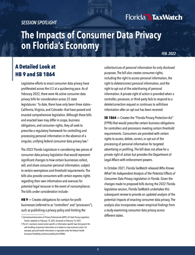The Impacts of Consumer Data Privacy on Florida’s Economy
