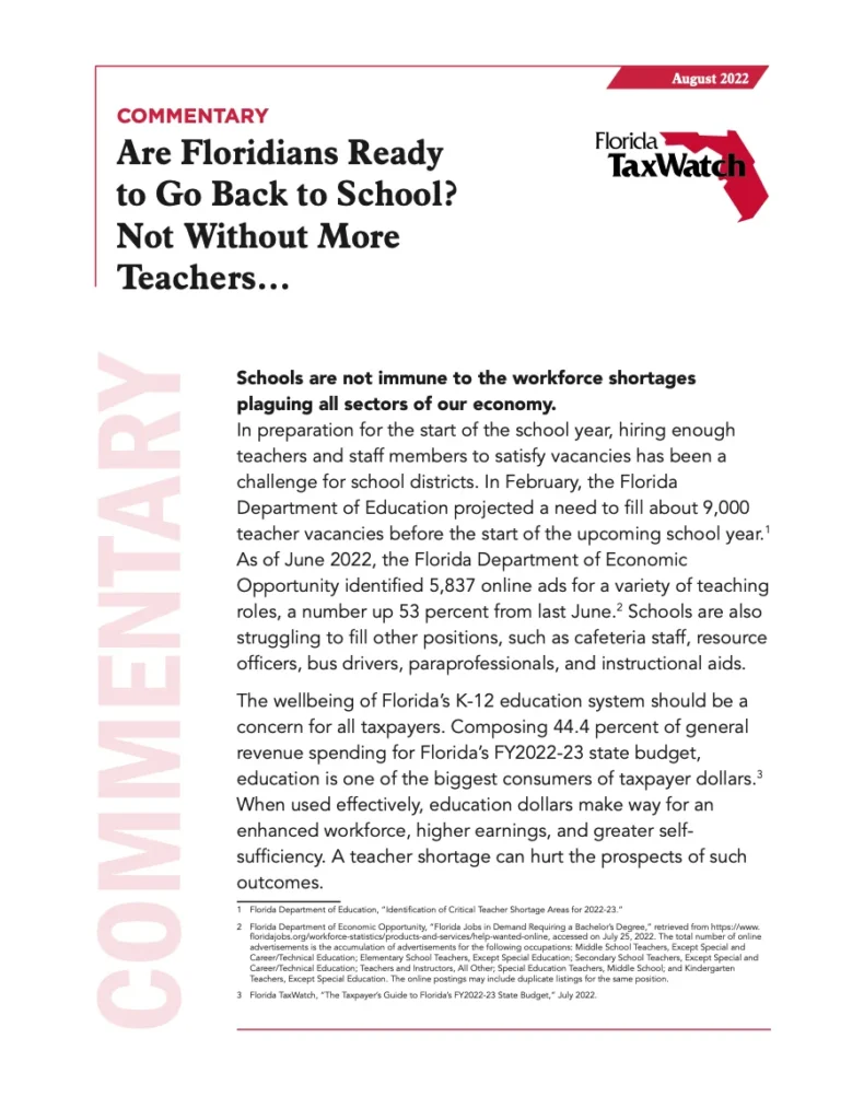 Are Floridians Ready to Go Back to School? Not Without More Teachers…
