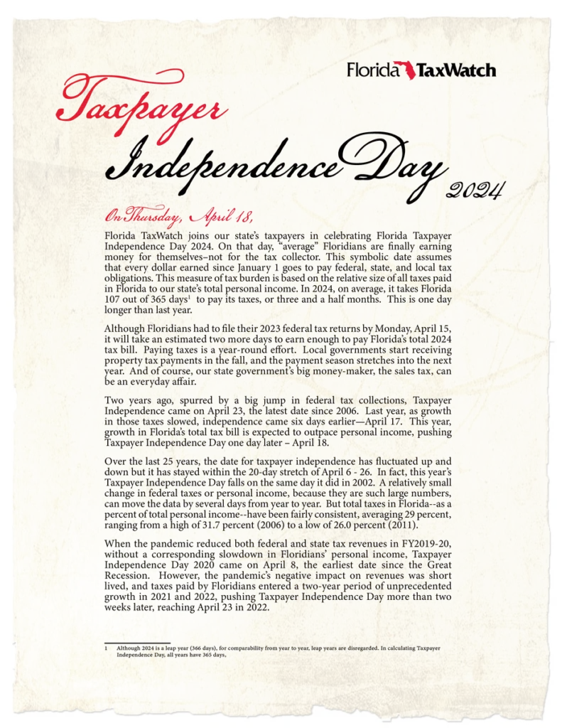 Florida Taxpayer Independence Day 2024
